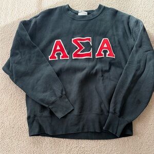Vintage Alpha Sigma Alpha Lee Black Crewneck Sweatshirt with Greek Letters